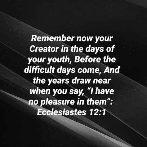 Ecclesiastes 12 1, Ecclesiastes 12, Truth Serum, Youth Services, Inspirational Bible Verses, Great Friends, Jesus Quotes, Holy Bible, Bible Scriptures