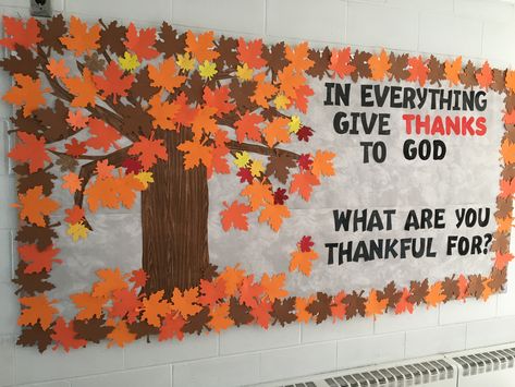 Christian Thanksgiving Bulletin Board Ideas, Thanksgiving Bulletin Board Ideas Church, Harvest Classroom Door, Church Bulletin Board Ideas Fall, Church Fall Bulletin Board Ideas, Fall Church Bulletin Boards Autumn, Christian Fall Bulletin Board Ideas, Harvest Decorations For Church, Thankful Bulletin Board Ideas