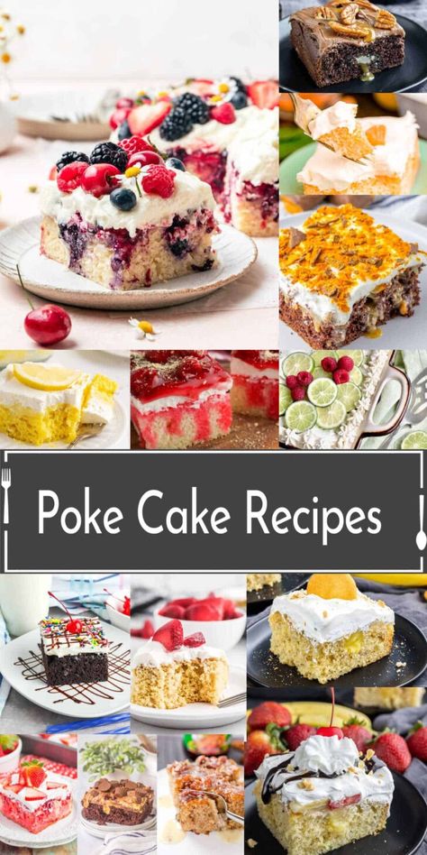 Who doesn't love a great poke cake recipe? Home. Made. Interest. shares a list of poke cake recipes that you can make for any occasion! Find cakes for Christmas, birthdays, Thanksgiving, and other holidays! Holiday Poke Cake Recipes, Thanksgiving Poke Cake Recipes, Holiday Poke Cakes, Fall Poke Cake, Cranberry Poke Cake, Thanksgiving Poke Cake, Polk Cake, Best Poke Cake Recipes, Best Poke Cake