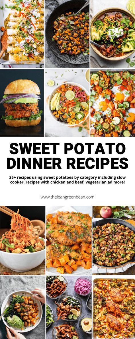 Sweet Potato Dinner Recipes, Crockpot Sweet Potato Recipes, Potato Dinner Recipes, Vegetarian Sweet Potato Recipes, Potato Entree, Potatoe Dinner Recipes, Savory Sweet Potato Recipes, Easy Sweet Potato Recipes, Sweet Potato Dinner