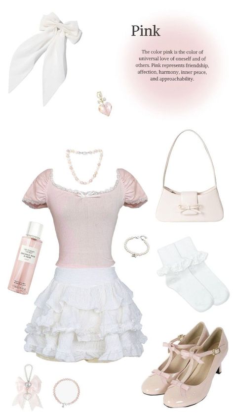 Elegant pink coquette inspired outfit Elegant Wrap Dress, Collage Outfits, Simple Outfits For School, Outfits 2000s, Pink Coquette, Outfit Inspo Casual, Kawaii Fashion Outfits, Princess Outfits, Pink Outfits