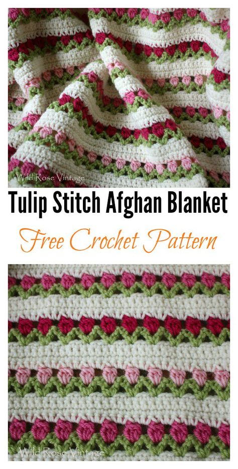 Tulip Stitch Afghan Blanket Free Crochet Pattern Spring Blanket, Tulip Stitch, Crochet Afghan Blanket, Crochet Tulip, Crochet For Beginners Blanket, Mode Crochet, Pattern Knitting, Haken Baby, Afghan Blanket