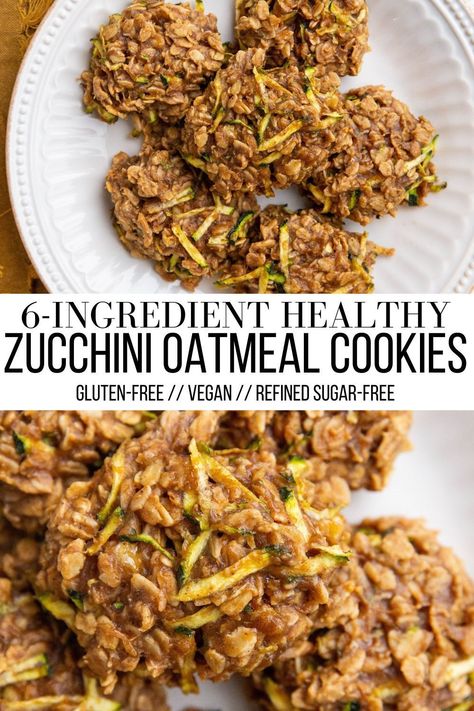 Chewy Healthy 6-Ingredient Zucchini Oatmeal Cookies are made flourless, gluten-free, refined sugar-free, dairy-free, flourless, and vegan! Plus, fair warning, they are just so tasty you’ll have a difficult time stopping at one! #oatmeal #cookies #zucchini #vegan #glutenfree #dessert #dairyfree #healthy Dairy Free Zucchini Recipes, Healthy Zucchini Cookies, Zucchini Oatmeal Cookies, Zucchini Vegan, Zucchini Chocolate Chip Cookies, Zucchini Oatmeal, Zucchini Cookies, Oatmeal Flavors, Zucchini Recipes Healthy