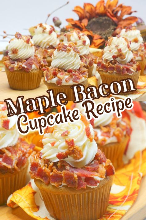 Bacon Wallpaper, Bacon Dessert Recipes, Bacon Cupcakes Recipe, Maple Desserts, Maple Bacon Cupcakes, Bacon Desserts, Cupcakes Amor, Bacon Cake, Recipes Cupcakes