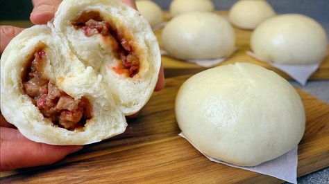 Learn how to make Siopao Asado: soft and fluffy steamed buns with a sweet BBQ roast pork filling - the Filipino version of Chinese Char Siu Bao! It's the perfect merienda - enjoy! Filipino Steamed Buns, Filipino Siopao Recipe, Pork Asado Siopao Recipe, Siopao Filling Recipe, Siopao Asado Recipe, Siopao Recipe, Bbq Pork Buns, Char Siu Bao, Steamed Food