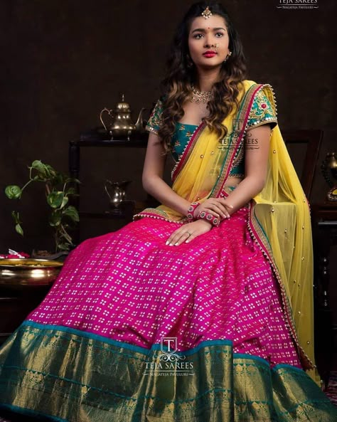 THIS is what we want for Pongal! Such gorgeous lehengas 😍😍😍 Swipe Left! And don't forget to let us know which is your fav...1,2,3,4,5 ❤… Pink Color Lehenga, Teja Sarees, Being Classy, Blouse Images, Half Saree Lehenga, Lehnga Dress, Latest Dress Design, Kids Dress Wear, Half Saree Designs