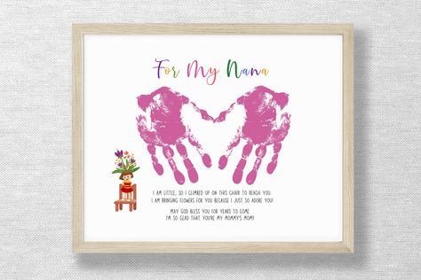 Mom Birthday Handprint Craft, Nana Handprint Gift, Nana Poems, Crafts For Infants, Handprint Ideas, School Labels Printables, Labels Printables, Handprint Gifts, Mum Gifts