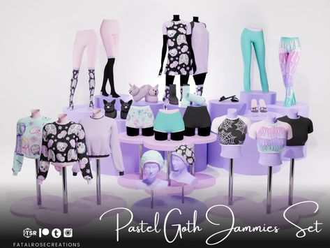 Sims 4 Cc Pastel Goth, Pastel Goth Shirt, Goth Pants, Goth Shirt, Skull Sweater, Sims 1, Goth Dress, Sims 4 Cas, Sims Community