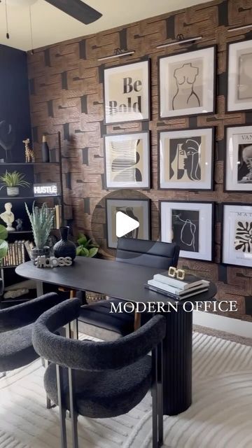 Wallpaper Ideas Office, Office Wallpaper Design, Brick Wall Ideas, Chic Office Decor, Statement Walls, Office At Home, Office Wallpaper, With Wallpaper, Stylish Office