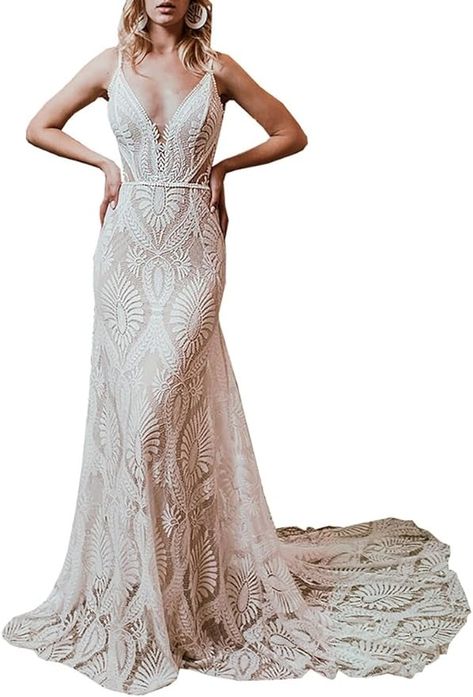 Ever Girl Women's Beach Wedding Dresses for Bride 2022 Vintage Lace Bohemian Bridal Gown Color US12 at Amazon Women’s Clothing store Halter Lace Wedding Dress, Boho Lace Wedding Dress, Dollar Dress, Boho Mountain, Amazon Wedding, Summer Wedding Dress Beach, Dresses For Bride, Bohemian Wedding Dress Lace, Beach Bridal Gown