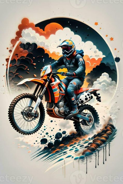 Racing motocross rider with ink style digital painting on sketch for t-shirt print Biker Art Illustration, Motorcycle Art Painting, 6th Birthday Boys, Dirt Biking, Motorcycle Artwork, Bike Illustration, Motocross Riders, Bike Poster, Biker Art