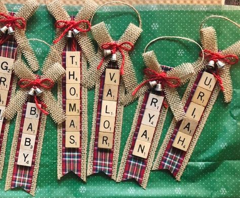 Scrabble Tile Ornaments, Tile Ornaments, Scrabble Ornaments, Name Ornaments, Farmhouse Ornaments, Wood Wreath, Ornaments Personalized, Minimalist Christmas Tree, Christmas Names