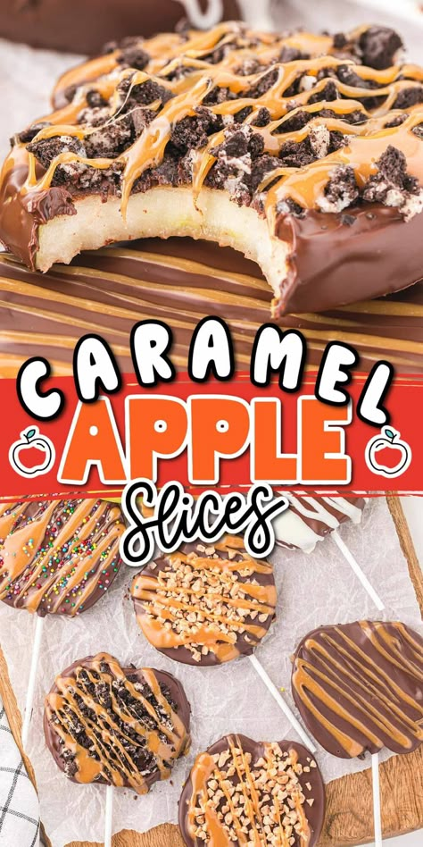 Caramel Apple Slices Carmel Apple Bites With Rolos, Apple Skewers, Apple Slice Cookies, Carmel Apples Ideas, Caramel Apple Recipes Easy, Carmel Apple Bark Dessert, Caramel Apple Slice, Caramel Apple Pops Sticks, Apple Carmel Slices