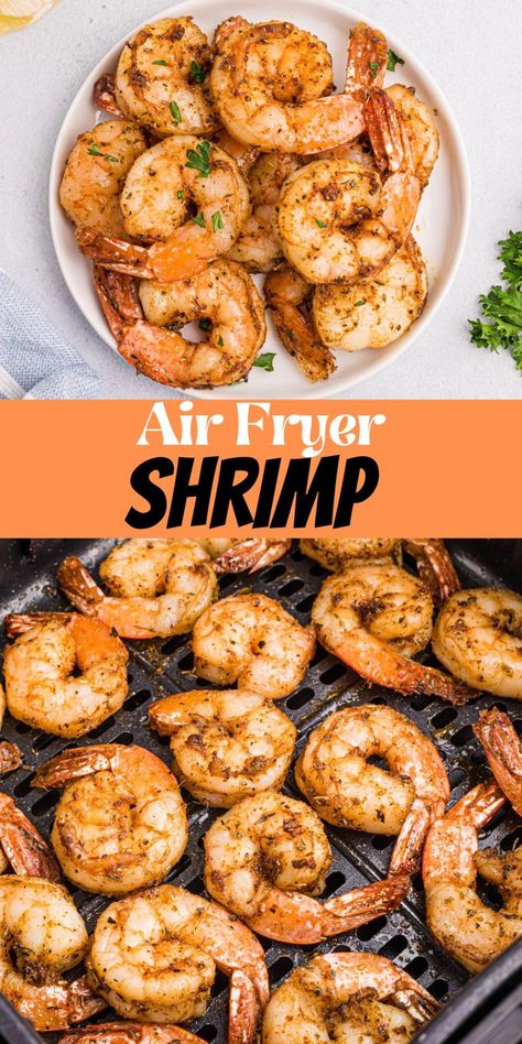 Air Fryer Shrimp is the perfect way to cook raw shrimp! Just a few moments in your air fryer basket, and you'll have a delicious meal! Air Fry Prawns, Air Fryer Shrimp And Sausage, How To Cook Raw Shrimp, Cook Raw Shrimp, Shrimp Air Fryer Recipes, Cooking Raw Shrimp, Shrimp Dinners, Recipes Airfryer, Air Fryer Shrimp