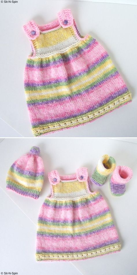 Baby Dress Pattern Free, Vestidos Bebe Crochet, Girls Knitted Dress, Baby Cardigan Knitting Pattern Free, Baby Doll Clothes Patterns, Knit Dress Pattern, Simply Knitting, Knit Baby Dress