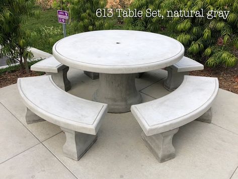 Tables 613 : Queen Set, 60" Table, 4 Benches, Cement tops Stone Table Outdoor, Outdoor Stone Table, Terrazo Flooring, Granite Bench, Cement Bench, Gym Designs, Cement Furniture, Granite Table, Breeze Block Wall