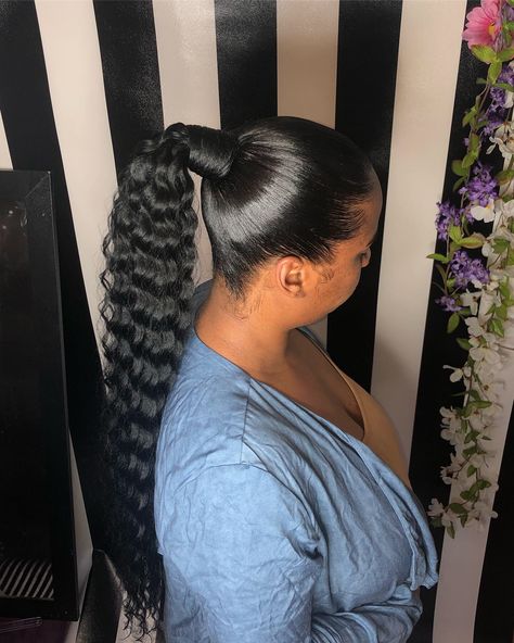 Deep Wave ponytail using Zury Dream Deep Wave bundle   Ig asshleybanks Deep Wave Ponytail, Crochet Straight Hair, Wave Ponytail, Wave Hairstyles, Trendy We Fryzurach, Frontal Hair, Perfect Ponytail, New Hair Trends, Sew In Hairstyles