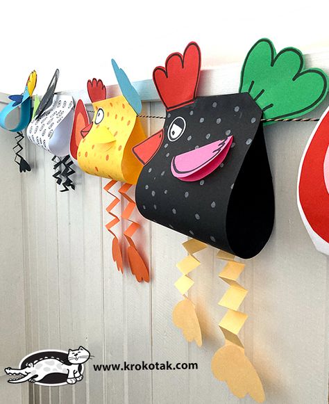 krokotak | EASTER HENS GARLAND Dancing Crafts, Påskeaktiviteter For Barn, Hand Crafts For Kids, Easter Art, Kindergarten Art, Easter Crafts For Kids, Childrens Crafts, Paper Crafts Diy Kids, Animal Crafts