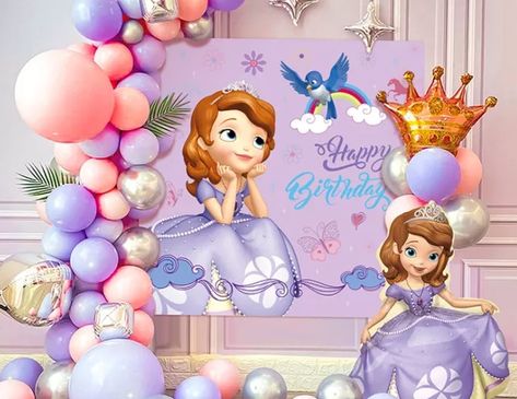 Sophia Birthday Theme, Sofia The First Birthday Decorations, Sofia Theme Birthday Party Decorations, First Bday Theme, Sofia The First Birthday Invitations, Sofia The First Backdrop Ideas, Sofia Birthday Party Ideas, Sofia The First Background Invitations, Sofia The First Party Decorations