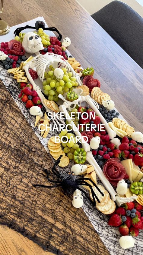 Charcuterie Board With Skeleton, Halloween Charcuterie Board With Skeleton, Halloween Charcuterie Board Trader Joes, Charcuterie Skeleton Board, Skeleton Veggie Tray Halloween, Charcuterie Skelton, Halloween Skeleton Veggie Tray, Chacutery Board Ideas Spooky, Skeleton Charcuterie Board Ideas