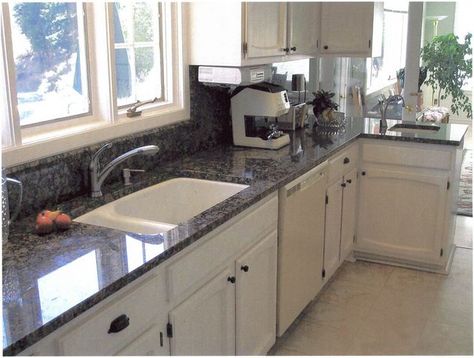 Volga blue granite kitchen inspiration. Volga Blue Granite, Granite With White Cabinets, Laundry Room Blue, Emerald Pearl Granite, Kashmir White Granite, Brown Granite Countertops, White Cabinets White Countertops, Colored Kitchen, Paint Cabinets White