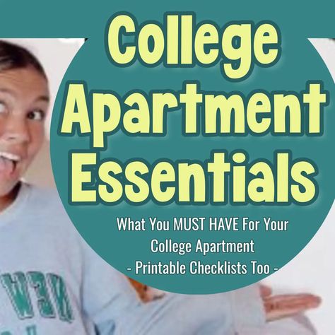 First College Apartment Checklists, Essentials & Printables For 2024 College Apartment Must Haves, Guys College Apartment, Apartment Checklist Essentials, College Apartment Checklist, Apartment Essentials List, Apartment Essentials Checklist, College Apartment Kitchen, College Apartment Bathroom, First College Apartment