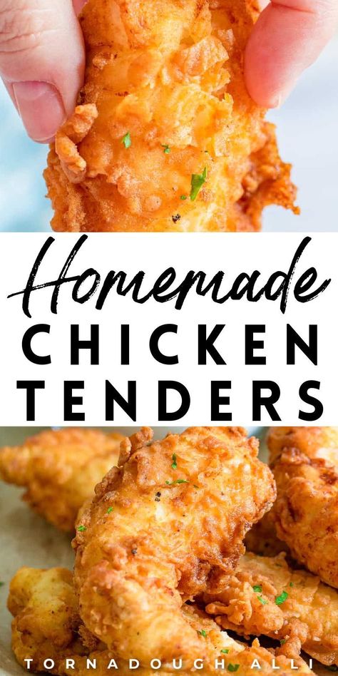 Homemade chicken tenders are the best lunch or dinner that everyone will love. These chicken tenders are breaded in simple flour and egg mixtures then are fried until they're perfectly crisp. These chicken tenders are great for a quick weeknight dish that goes great with fries. Try this flavorful recipe for homemade chicken tenders now! Easy Chicken Tenders, Best Chicken Tenders, Homemade Chicken Tenders, Chicken Finger Recipes, Chicken Strip Recipes, Fried Chicken Strips, Breaded Chicken Tenders, Chicken Tenderloin, Chicken Tenderloin Recipes