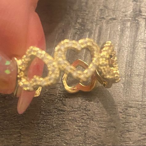 Gold Stainless Steel Heart Ring Accented Crystals. Adjustable In Size Nugget Rings, Three Pearl Ring, White Topaz Engagement Ring, Lab Created Diamond Rings, Luxury Wedding Rings, Gold Finger Rings, Diamond Heart Ring, Topaz Engagement Ring, Bow Ring