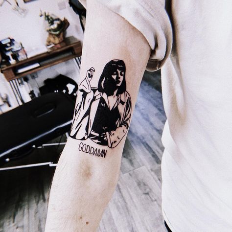 Mia Wallace Tattoo, Mia Pulp Fiction, Pulp Fiction Tattoo, Mangas Tattoo, One Word Tattoos, Leeds Uk, Literary Tattoos, Mouse Tattoos, Blackwork Tattoos