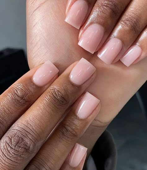 Biab Nail Sets, Square Powder Nails, Soft Pink Overlay Nails, Acrylic Powder On Natural Nails, Pink Nails For Dark Skin, Nails Pink Powder, Pink Powder Acrylic Nails, Acrylic Overlay Nails Design, Nail Overlay Ideas