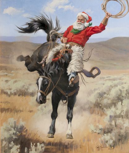 Natal Country, Cowboy Pictures, Western Artwork, Christmas Horses, Santa Pictures, Snow Fun, Country Christmas Decorations, Cowboy Christmas, Holiday Poster