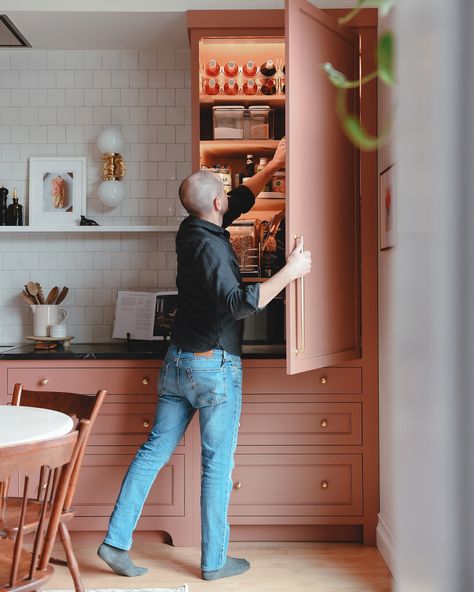 Hidden Refrigerator, Fridge In Kitchen, Hidden Fridge, 90s Kitchen, Counter Depth Fridge, Pantry Lighting, Garden Unit, Inset Cabinetry, Yellow Cabinets