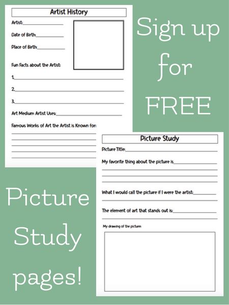 Easy to follow steps to have your own Charlotte Mason style picture and artist study with a free printable Picture and Artist Study notebooking pages set. Artist Study Worksheet Free Printable, Substitute Activities, Charlotte Mason Picture Study, Homeschool Notebooking, Notebooking Pages, Charlotte Mason Homeschool, Homeschool Music, Artist Study, Music Curriculum