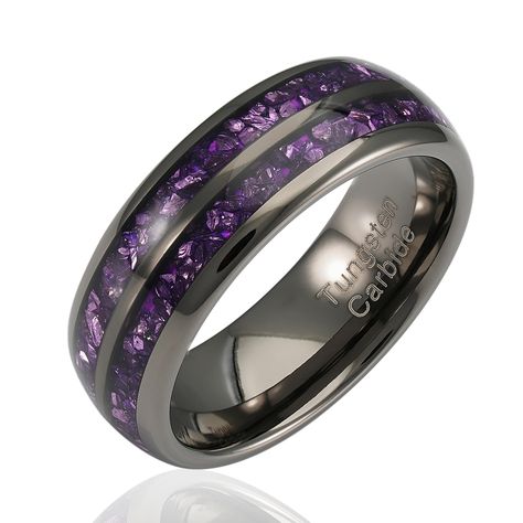 PRICES MAY VARY. Exquisite craftsmanship: The 100S JEWELRY Engraved Personalized Gunmetal Tungsten Ring showcases impeccable craftsmanship, featuring a luxurious amethyst inlay that adds a touch of sophistication to any occasion, be it weddings, promises, or special events. Premium materials: Crafted from durable tungsten carbide and accented with genuine amethyst stone inlays, this ring combines strength and elegance, ensuring long-lasting wear and timeless appeal. Customizable engraving: Make Purple Rings Wedding, Black And Purple Wedding Rings, Goth Wedding Rings Men, Groom Rings, Men Promise Rings, Mens Promise Ring, Man Wedding Ring, Wedding Ring, Unique Wedding Bands For Him