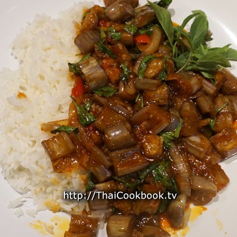 Stir-fried in our spicy, earthy, and slightly sweet roasted chili sauce, this eggplant dish makes a nice one-dish meal or a great vegetable side dish when served with other foods as part of your authentic Thai dinner. Pad Prik, Tai Food, Spicy Chili Sauce, Thai Dinner, Thai Recipes Authentic, Thailand Style, Spicy Eggplant, Eat Thai, Vegetarian Mains