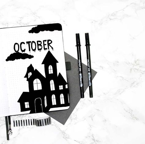 Black And White Bullet Journal, Black Bullet Journal, Journal Black And White, Fall Bullet Journal, Black And White Halloween, Black Bullet, White Halloween, My Themes, Bullet Journal Inspiration