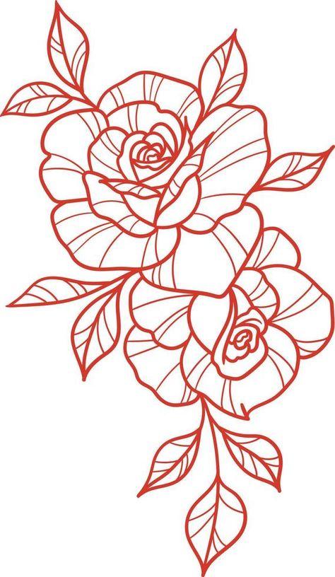 Red vector rose line art illustration, flower drawing Red Flower Tattoo Designs, Rose Vector Art, Red Flower Outline Tattoo, Rose Flower Line Art, Red Roses Illustration, Roses Line Drawing, Flowers On Head Drawing, Pink Flower Tattoos For Women, Out Line Art Design