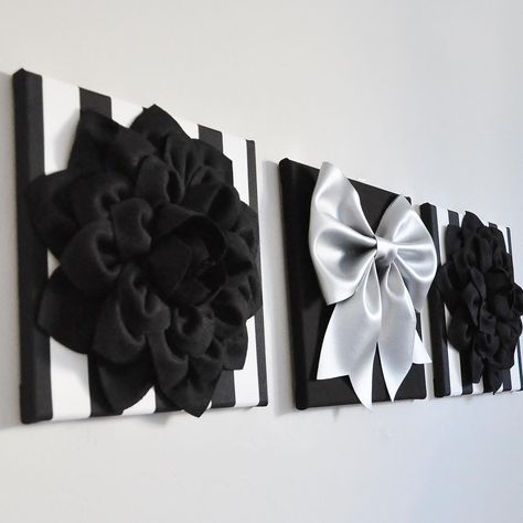 Bow Wall, Black And Gold Bathroom, Gold Wall Decor, Black White And Gold, Get Well Gifts, Gold Wall, Dahlia Flower, Silver Bow, Canvas Decor