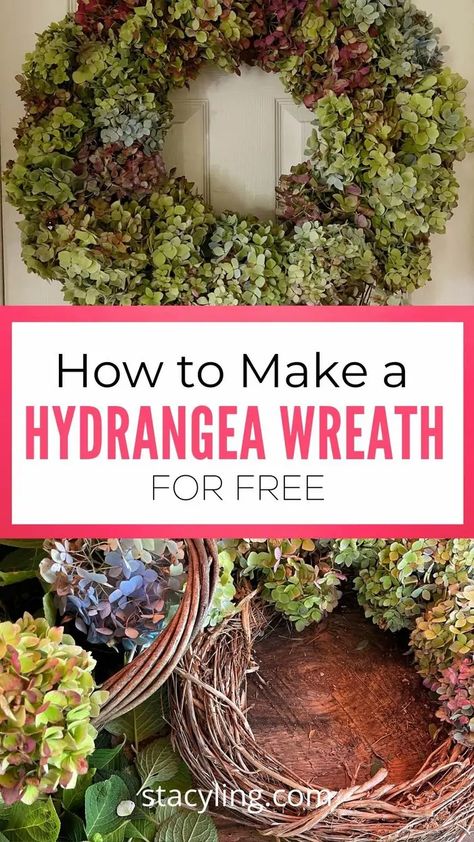 How to Make a Simple Hydrangea Wreath for FREE Hydrangea Wreath Diy, Fall Hydrangea Wreath, Drying Flowers, Vintage Fall Decor, Endless Summer Hydrangea, Fall Hydrangea, Limelight Hydrangea, Hydrangea Care, Dried Hydrangeas