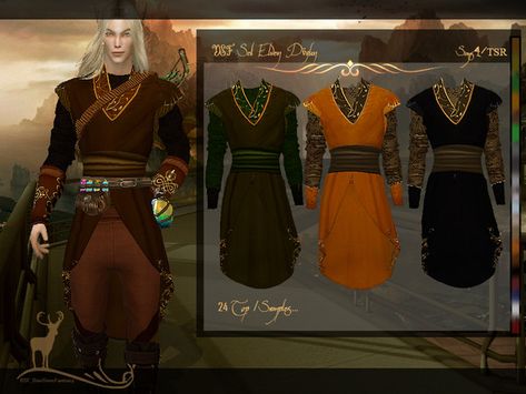 DanSimsFantasy's DSF SET ELVEN DOGUN Sims 4 Elf Clothes, Sims 4 Cc Elf Clothes, Elven Clothing, Los Sims 4 Mods, Coat And Pants, Sims Medieval, Clothes Cc, Medieval Clothes, Free Sims 4