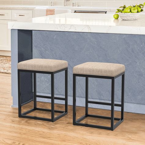 Nathaniel Home 24 Inch Bar Stools Set of 2, Modern PU Leather Metal Barstool, Backless Kitchen Dining Cafe Stool, Upholstered Bar Stool with Footrest, Beige - Walmart.com Kitchen Counter Stools, Bar Stools With Backs, Upholstered Stool, New House - Kitchen, Stools With Backs, Leather Bar Stools, Leather Bar, Metal Bar Stools, Modern Bar Stools