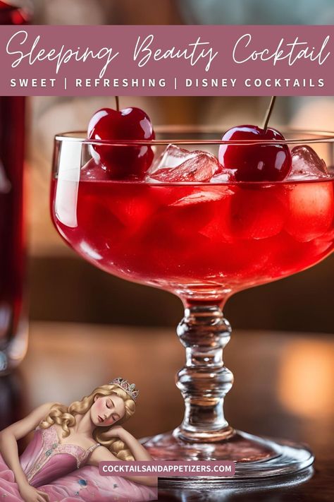 This Sleeping Beauty themed cocktail with raspberry liqueur and vanilla vodka is the perfect balance of sweetness and tart, fruity flavor. Pretty pink red Disney inspired boozy drink with Chambord. Adult only Disney cocktails! Fantasy Drinks, Crown Royal Drinks, Disney Cocktails, Red Disney, Disney Drinks, Red Drinks, Peach Lemonade, Raspberry Liqueur, Vodka Recipes