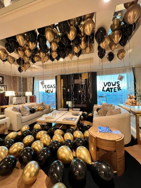 Black and gold bachelor party in Vegas Bachelor And Bachelorette Party Combined, Bachelette Party, Combined Bachelorette/bachelor Party, Combined Bachelor Bachelorette Party, Eras Bachelorette, Bachelor Party Vegas, Vegas Bachelor Party, Bachelor Room, Bachelor Party Themes