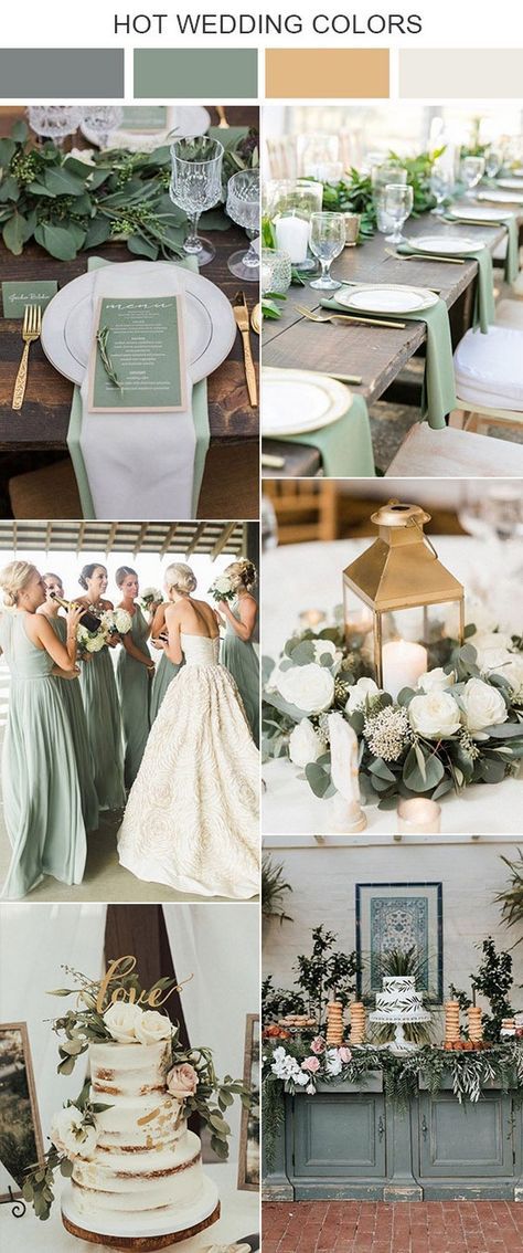 Green Sage Eucalyptus and Grey Wedding Color Palette Sage Green Wedding Theme, Sage Wedding Colors, Sage Green Wedding Colors, Wedding Color Palettes, Gold Wedding Colors, Sage Green Bridesmaid Dress, Green Themed Wedding, Green Wedding Colors, Sage Wedding