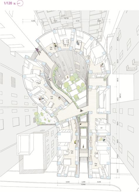 Image 16 of 20 from gallery of Tenjincho Place Apartment Complex / Hiroyuki Ito Architects. Plan - 3rd floor 1.120 Apartment Complex Plans, Apartment Complex Floor Plan, Apartment Complexes, Floor Plan, Architects, Arch, Apartment, Flooring, How To Plan