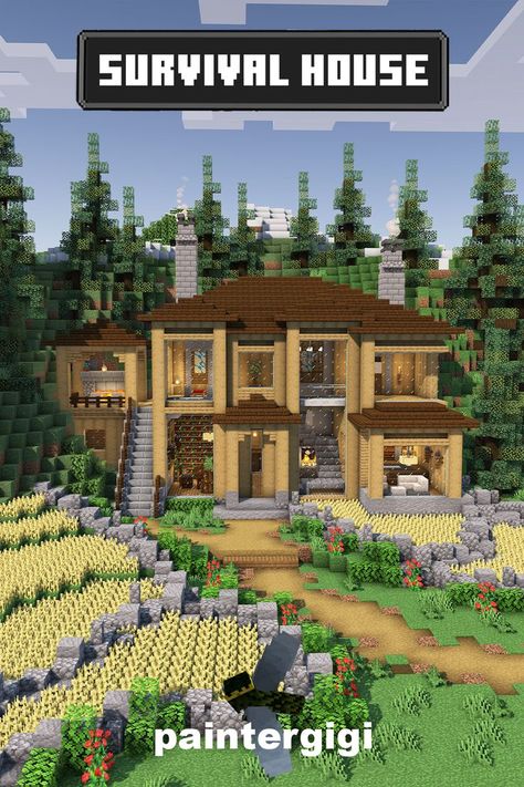 Minecraft Survival house with a modern twist! Minecraft Survival House, Survival House, Minecraft Cottage, Minecraft Survival, Minecraft Inspo, Minecraft Crafts, Minecraft Designs, Minecraft Houses, Mansion