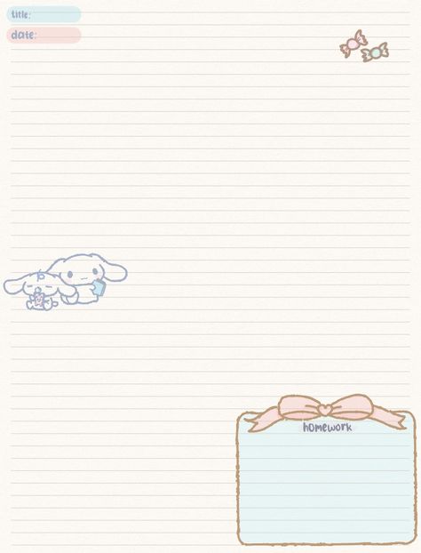 Sanrio Notes Template, Cinnamoroll Note, Cinnamoroll Notebook, Sanrio Journal, Notability Template, Notes Background, Notebook Paper Template, Binder Templates, Samsung Notes