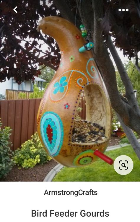 Gourd Bird Feeders, Gourds Diy, Bird Feeder Craft, Bohemian Crafts, Gourds Birdhouse, Decorative Gourds, Hand Painted Gourds, Diy Bird Feeder, Gourds Crafts