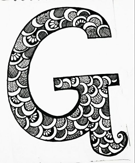 Letter G design Letter G Design, Wall Art Tutorial, G Words, Bond Paper Design, Easy Mandala Drawing, G Design, Mandela Art, Word Art Design, Bookmark Craft