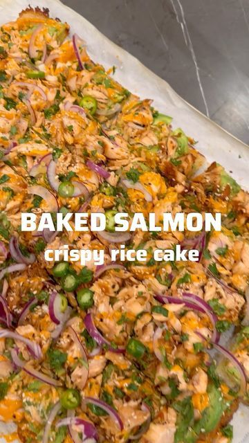 Sivan's Kitchen on Instagram: "BAKED SALMON CRISPY RICE CAKE 🍣🍚🐟 My #1 most asked about recipe and everyone’s favorite. This recipe is for a full sheet pan, can be cut in half too. For salad recipes, check out highlight “Asian dinner” Ingredients for sushi rice: •3 cups of calrose rice Botan brand or any sushi rice •4 cups of water •2 tsp. salt •1/3 cup of rice vinegar •3 tbsp. sugar •3 tbsp oil For the baked salmon: about 2.5 pounds of skinless salmon 1/2 cup of your favorite teriyaki sauce. Mine is soyaki from @traderjoes For layering your cake: about 2 ripe (not mushy) avocados toasted sesame seeds sliced red onions sliced Serrano chilis Cilantro spicy Mayo 1/2 Mayo, 1/2 sriracha mixed together Preparing your rice: Wash and rinse your rice until the water is clea Ingredients For Sushi, Salmon Crispy Rice, Rice In A Pot, Sivan's Kitchen, Calrose Rice, Salmon Crispy, Sushi Ingredients, Asian Dinners, Crispy Rice